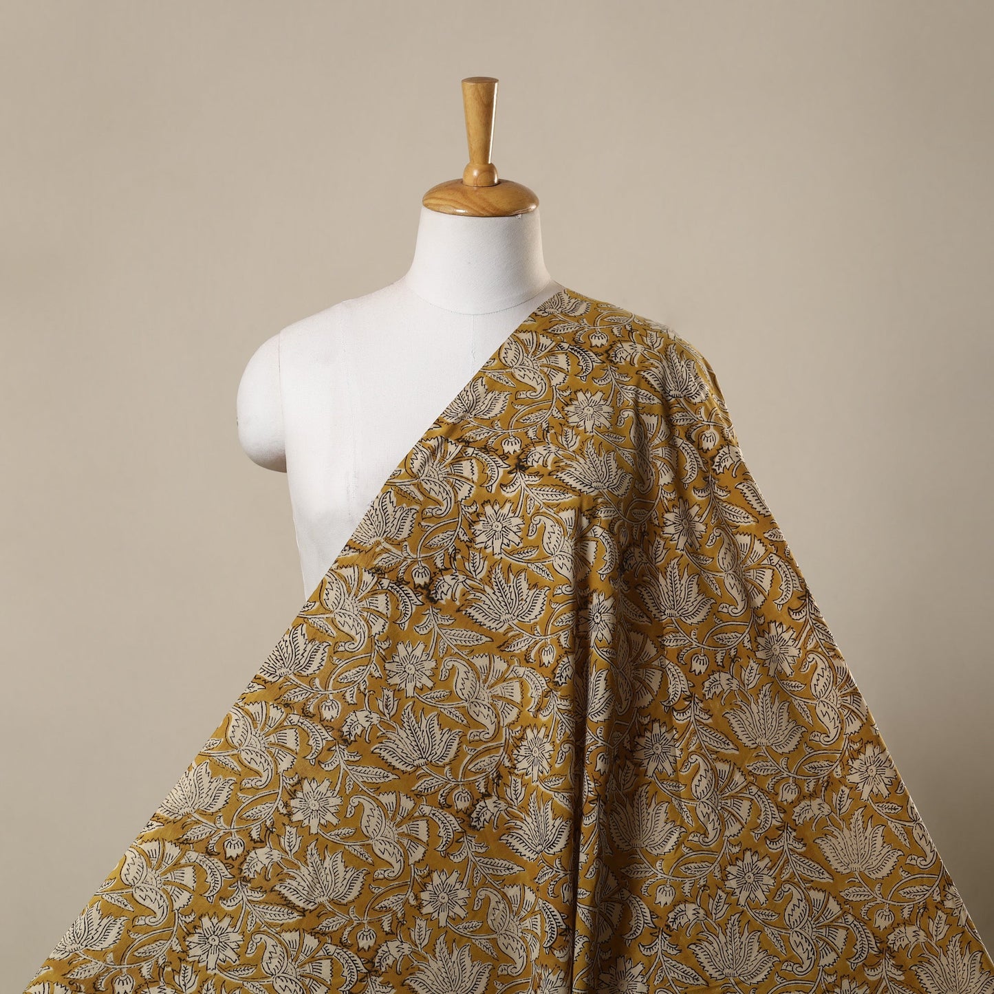 Yellow Block Print Cotton Sanganeri Fabric