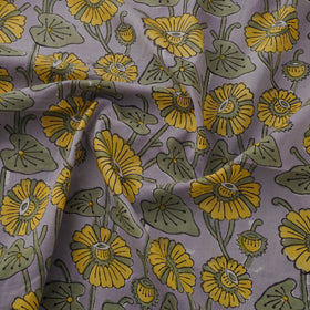 Yellow Block Print Cotton Sanganeri Fabric