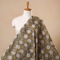 Yellow Block Print Cotton Sanganeri Fabric