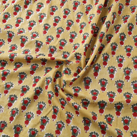 Yellow Block Print Cotton Sanganeri Fabric