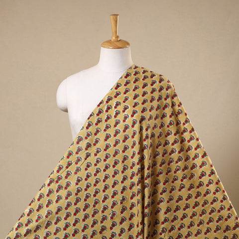 Yellow Block Print Cotton Sanganeri Fabric