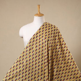 Yellow Block Print Cotton Sanganeri Fabric