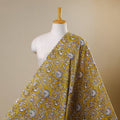 Yellow Block Print Cotton Sanganeri Fabric