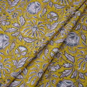 Yellow Block Print Cotton Sanganeri Fabric