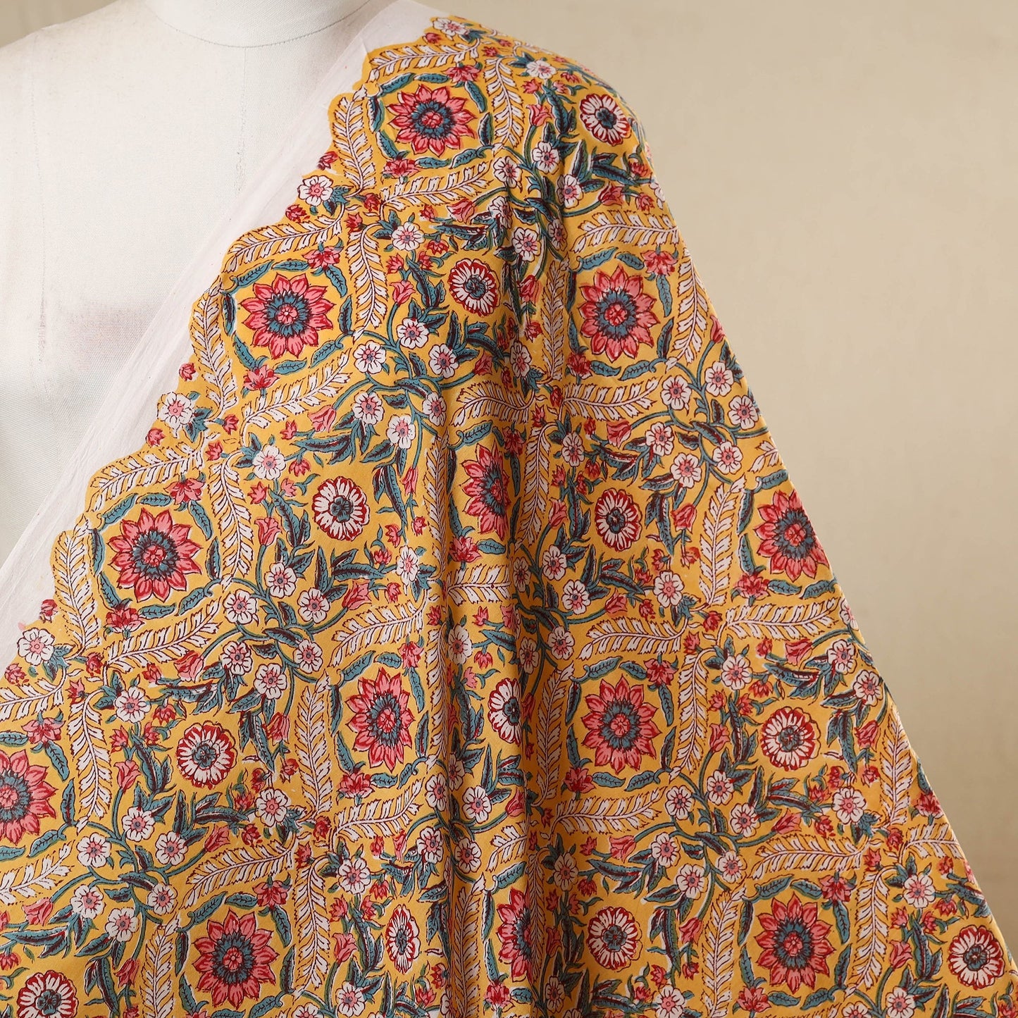 Yellow - cotton sanganeri fabric 33 - handcrafted