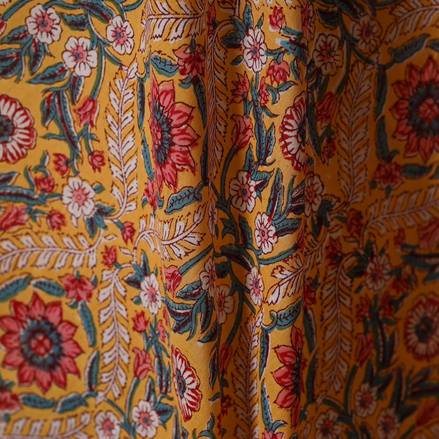 Yellow - cotton sanganeri fabric 33 - handcrafted