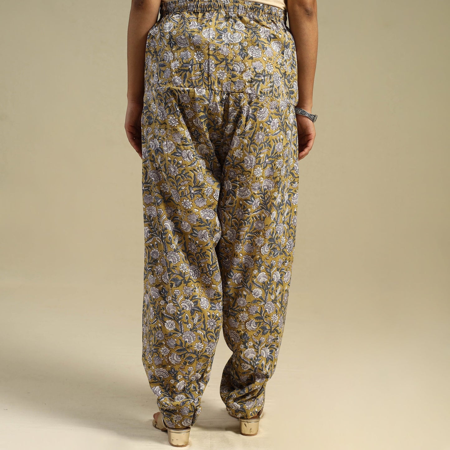 Yellow Block Print Cotton Sanganeri Salwar