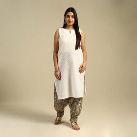 Yellow Block Print Cotton Sanganeri Salwar