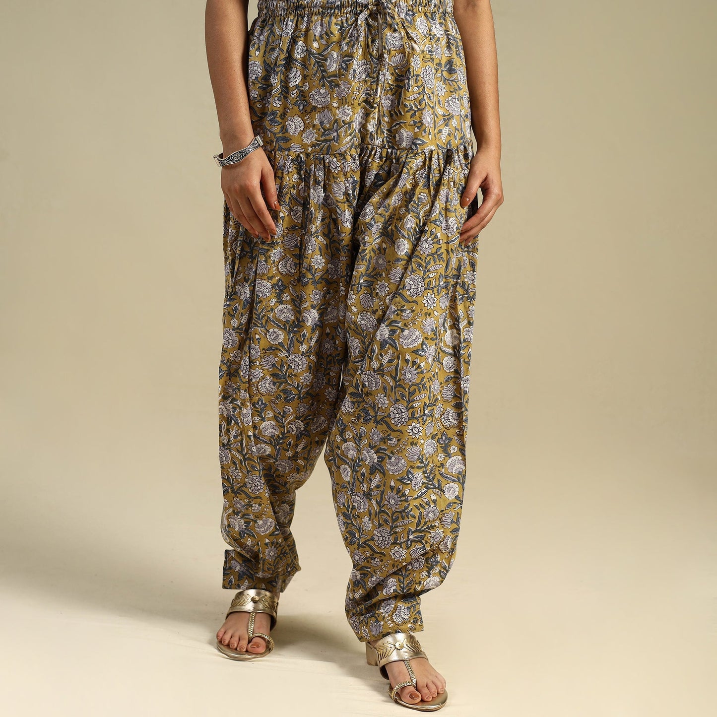 Yellow Block Print Cotton Sanganeri Salwar