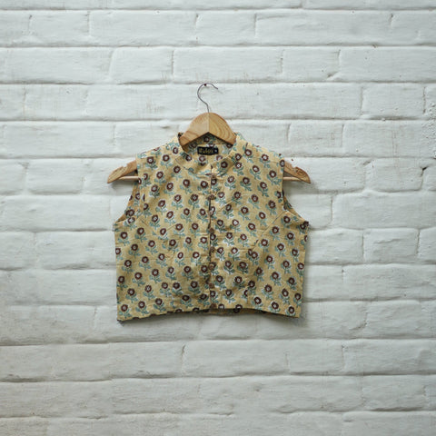 Buy Yellow Block Print Cotton Sanganeri Stitched Blouse