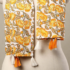 Buy Yellow Block Print Cotton Sanganeri Stole with Tassels