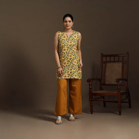 Yellow - cotton short sanganeri kurta 12 - handcrafted