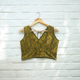 Yellow Block Print Cotton Stitched Ajrakh Blouse 
