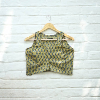 Yellow Block Print Cotton Stitched Ajrakh Blouse 
