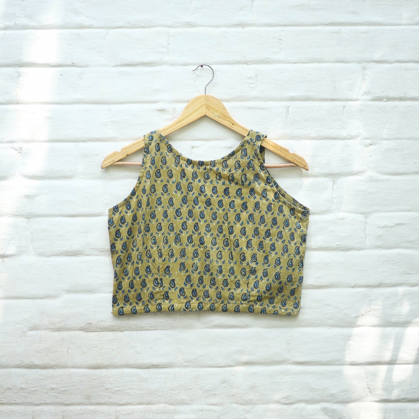 Yellow Block Print Cotton Stitched Ajrakh Blouse 