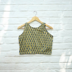 Yellow Block Print Cotton Stitched Ajrakh Blouse 