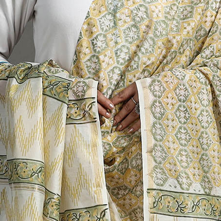 Yellow - handloom chanderi silk sanganeri dupatta 04