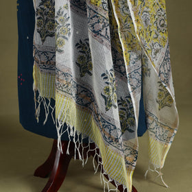 Yellow Block Print Kota Doria Cotton Sanganeri Floral Dupatta 