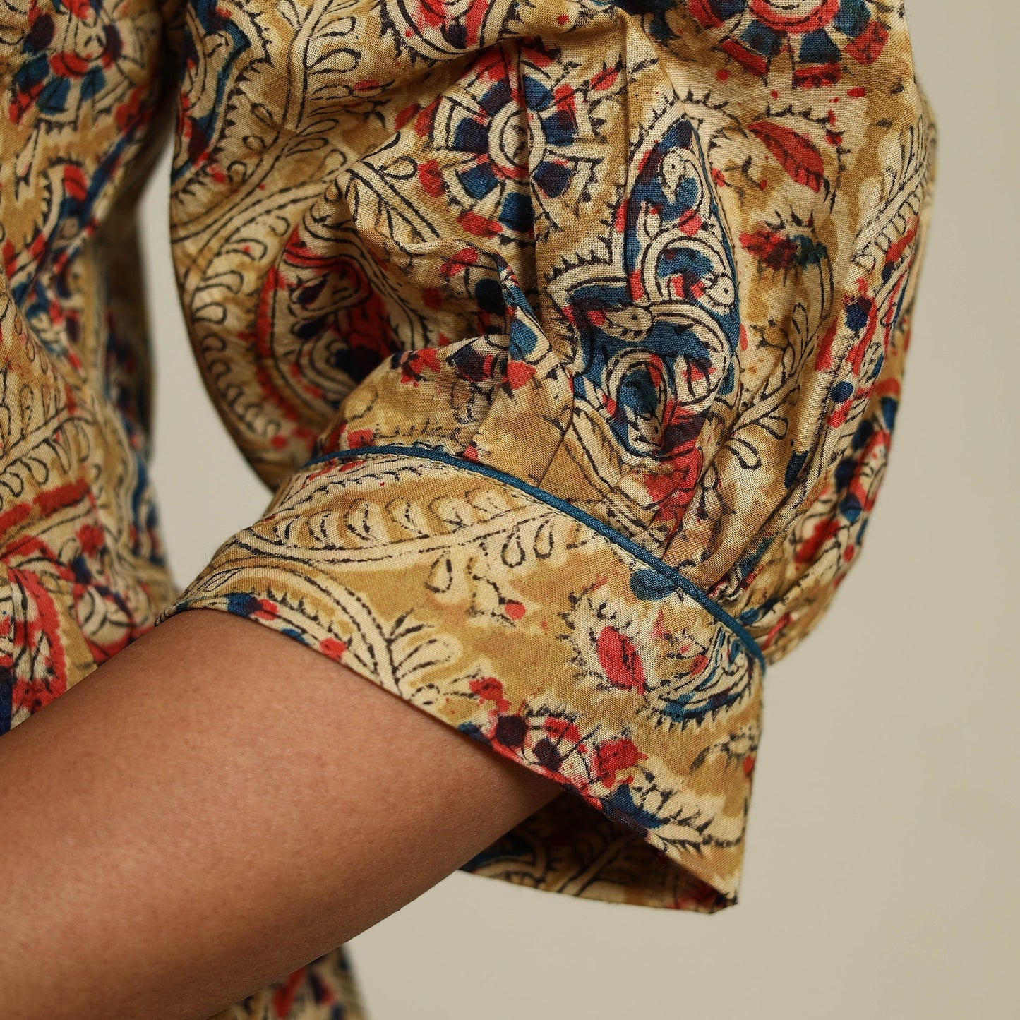 Yellow Block Print Natural Dyed Cotton Flared Kalamkari Dress