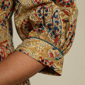 Yellow Block Print Natural Dyed Cotton Flared Kalamkari Dress
