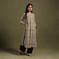 Yellow Block Print Natural Dyed Cotton Straight Bagru Kurta