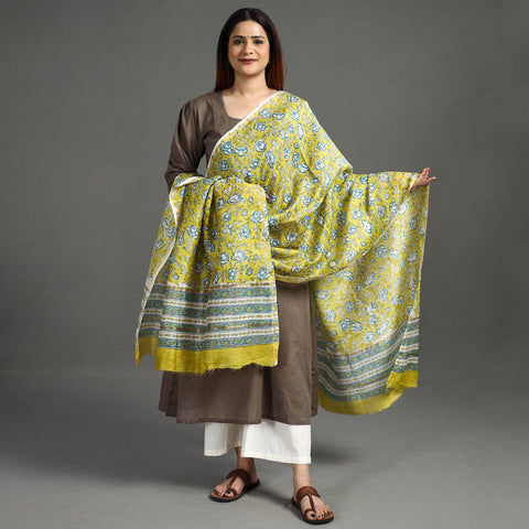 Buy Block Printed Chanderi Silk Sanganeri Dupatta