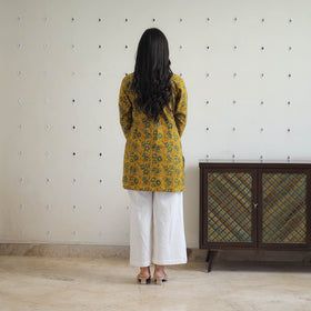 Yellow - block printed cotton gota work short ajrakh kurta
