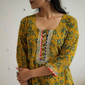 Yellow - block printed cotton gota work short ajrakh kurta