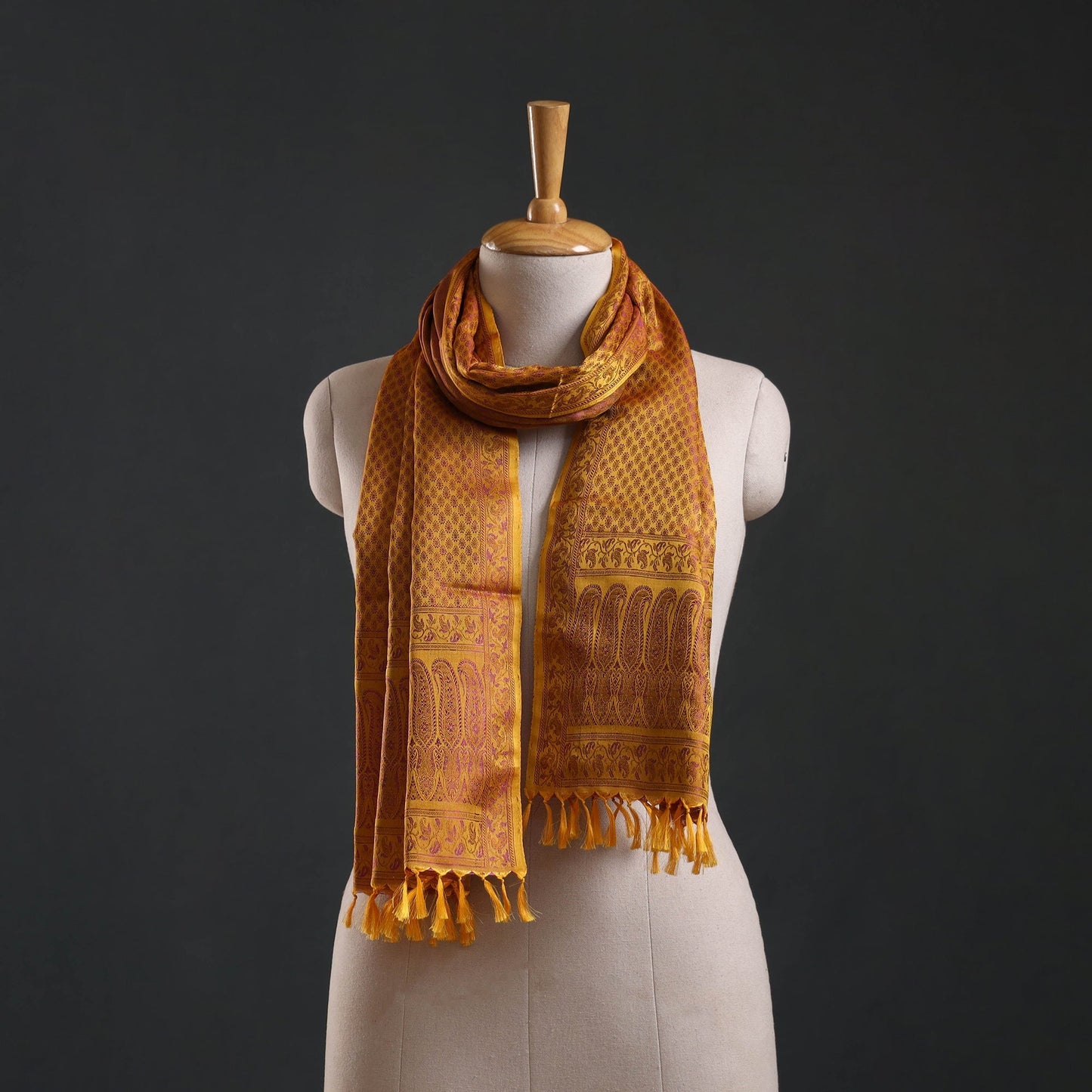 Brocade handloom semi silk banarasi stole 36 - handcrafted