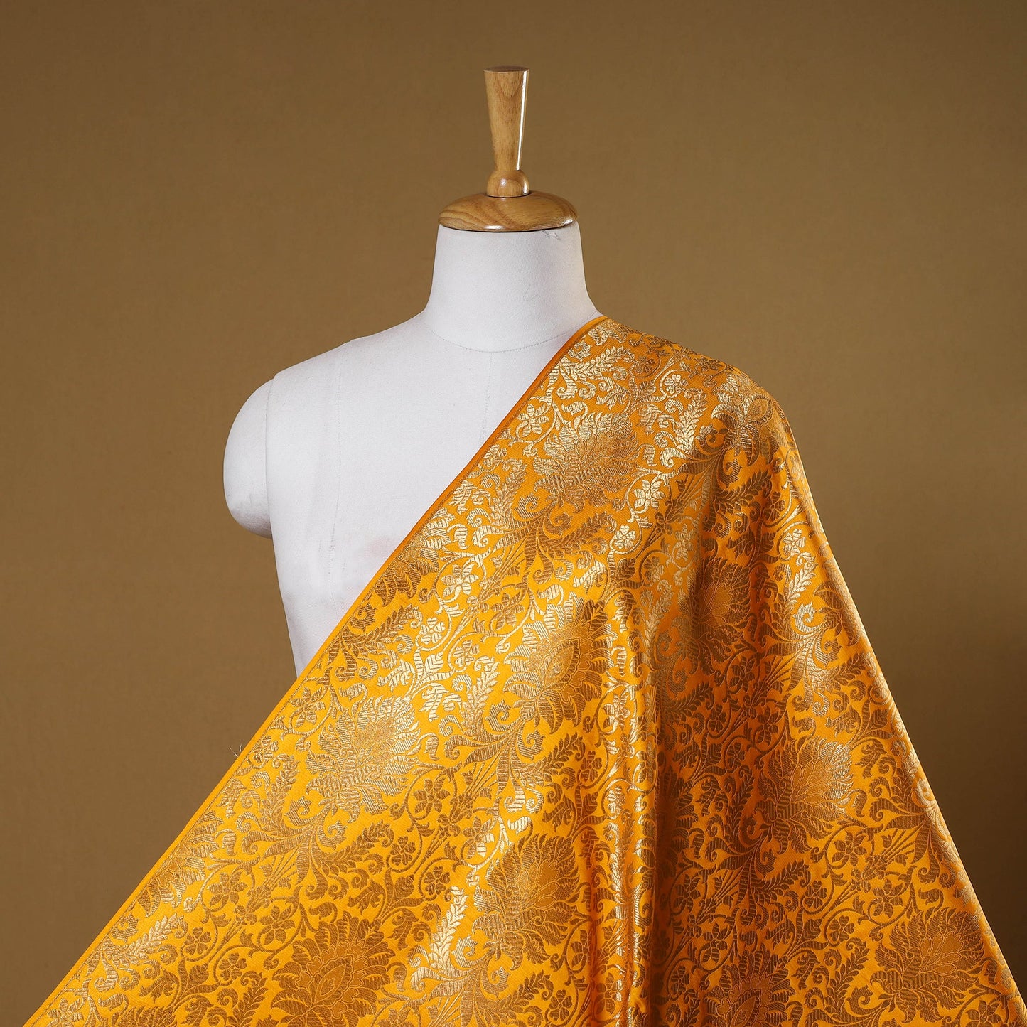 Yellow - brocade silk banarasi fabric 14 - handcrafted