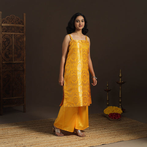 Yellow - brocade silk straight banarasi kurta 11
