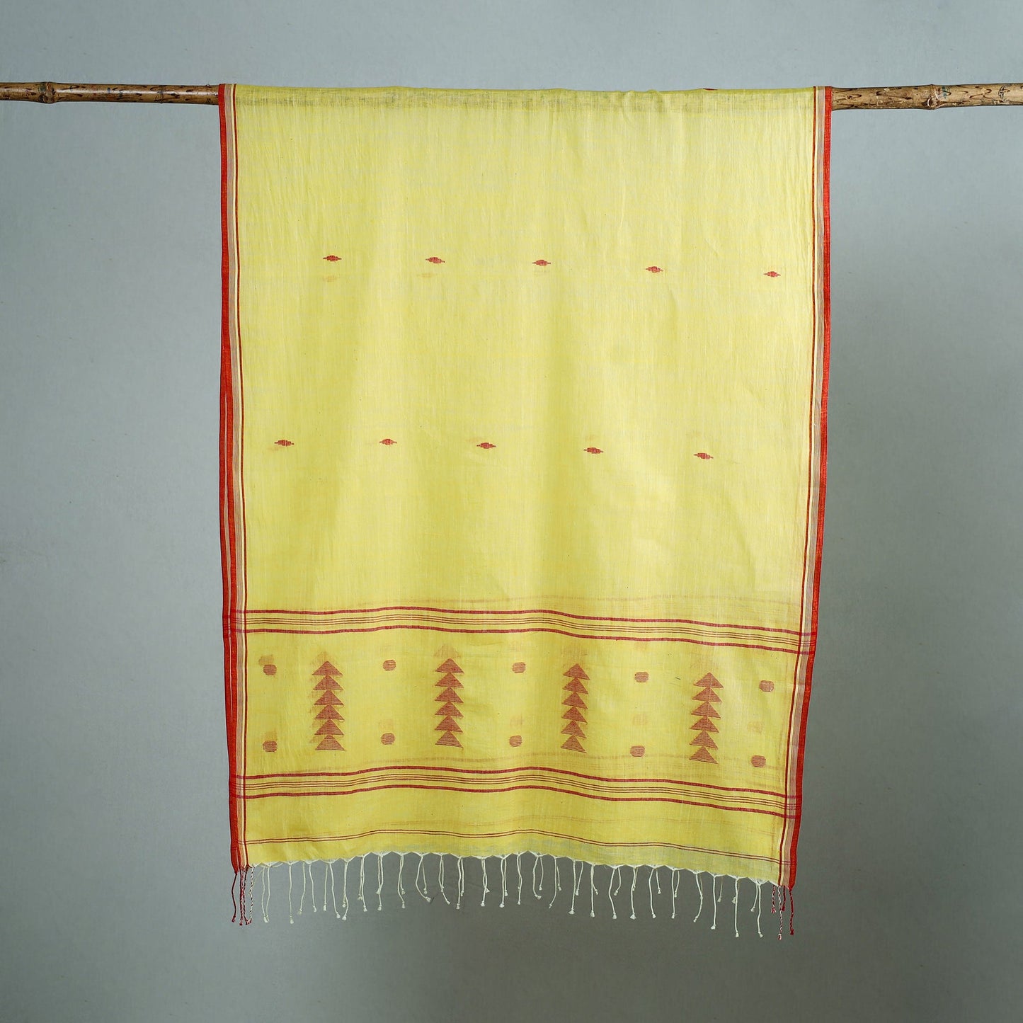 Yellow - burdwan jamdani cotton handloom stole with tassels