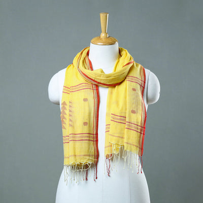 Yellow - burdwan jamdani cotton handloom stole with tassels