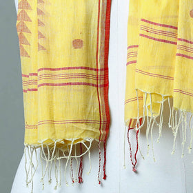 Yellow - burdwan jamdani cotton handloom stole with tassels