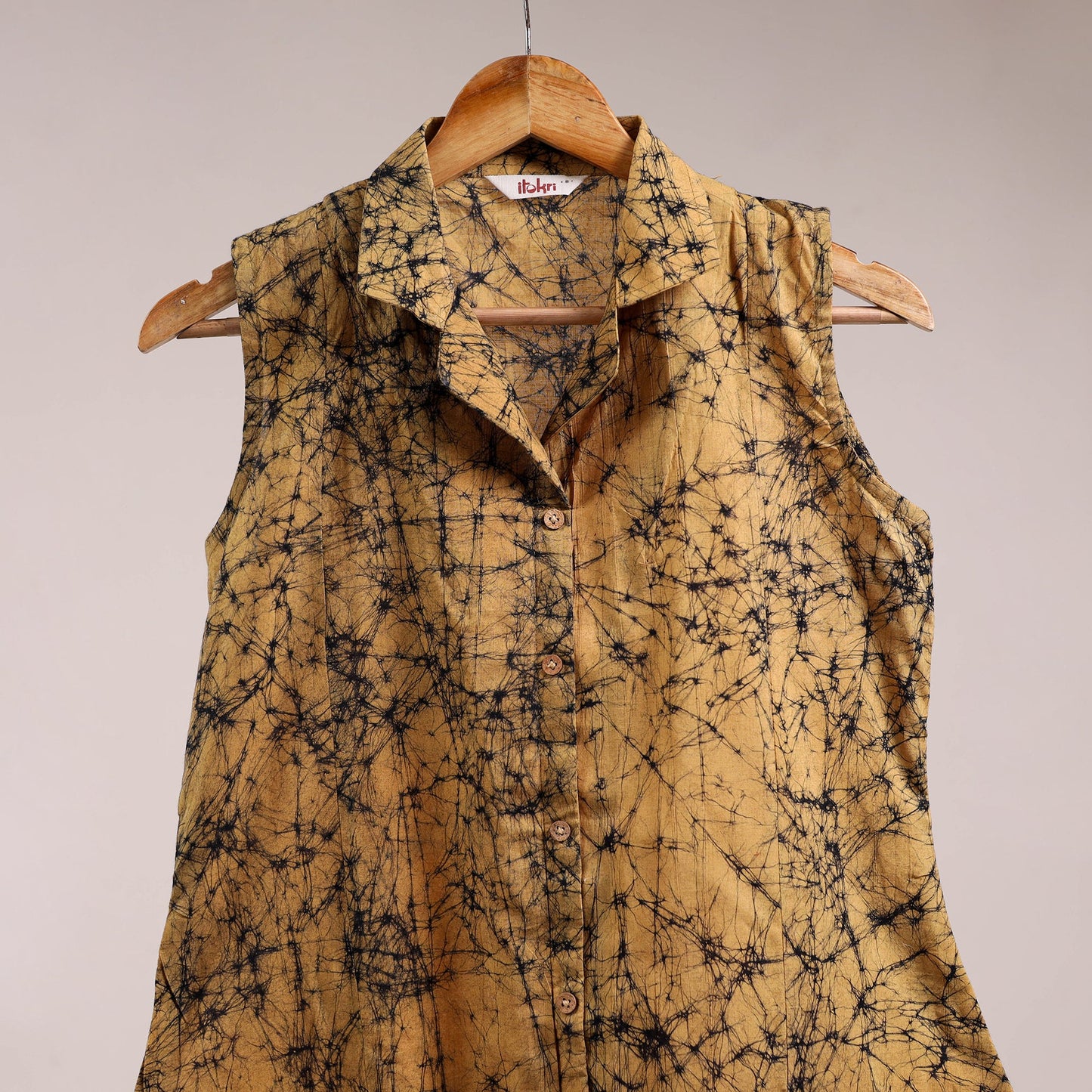 Yellow - button down cotton batik dress 05 - handcrafted