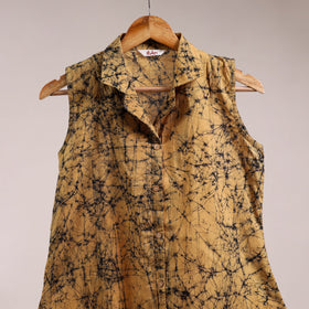 Yellow - button down cotton batik dress 05 - handcrafted