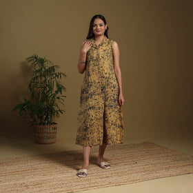 Yellow - button down cotton batik dress 05 - handcrafted