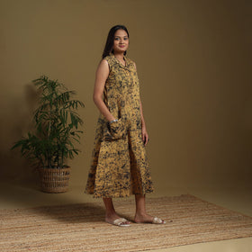 Yellow - button down cotton batik dress 05 - handcrafted