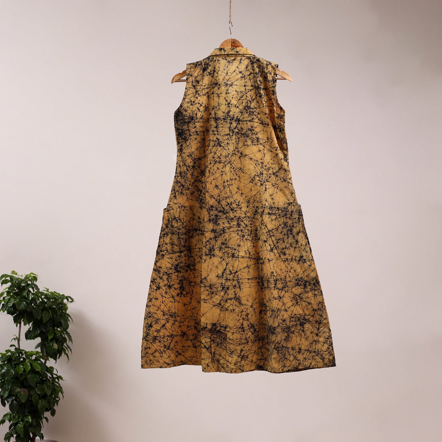 Yellow - button down cotton batik dress 05 - handcrafted