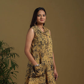 Yellow - button down cotton batik dress 05 - handcrafted