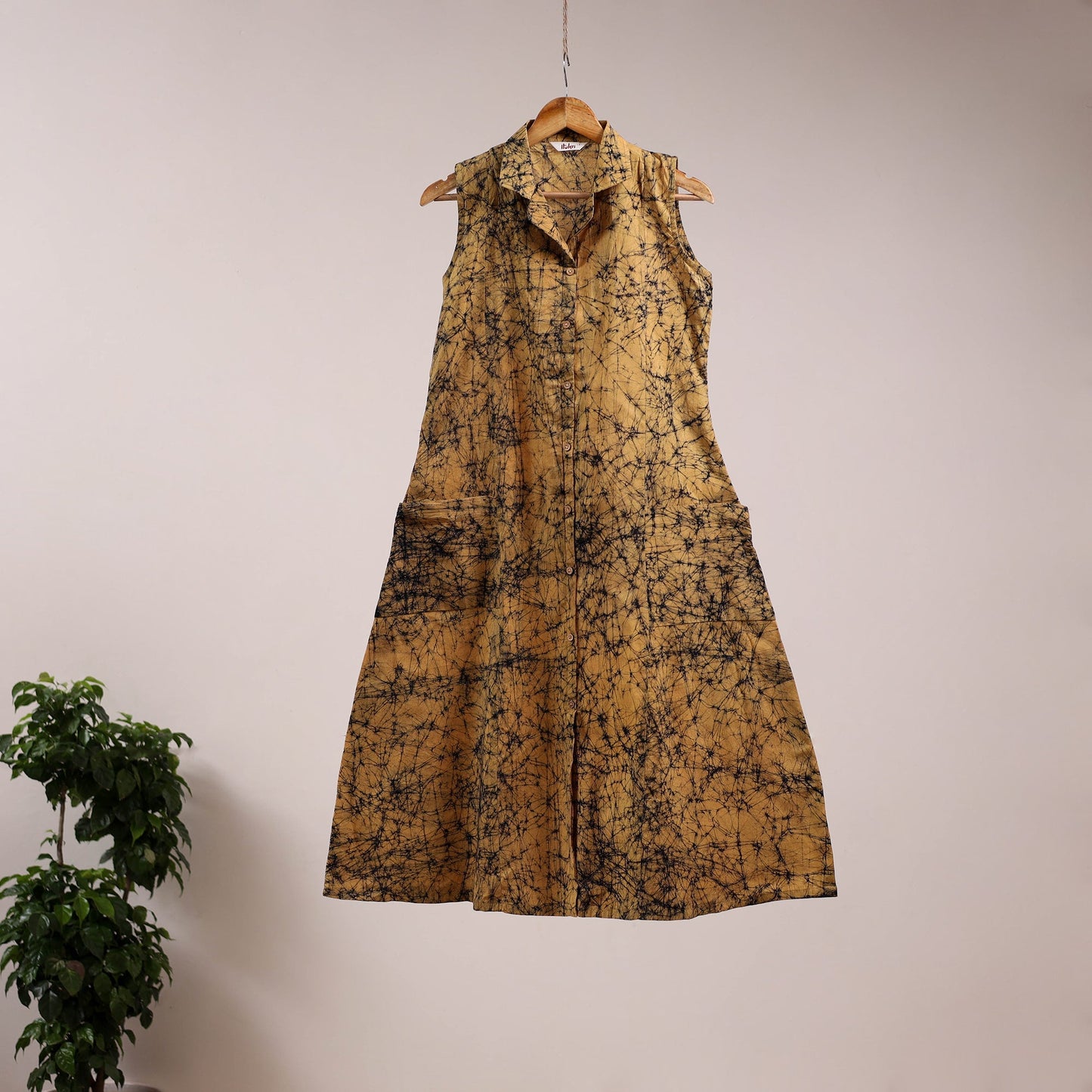 Yellow - button down cotton batik dress 05 - handcrafted