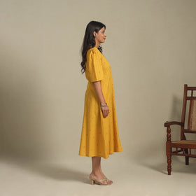 Yellow - button down cotton jacquard dress 05 - handcrafted