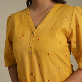 Yellow - button down cotton jacquard dress 05 - handcrafted