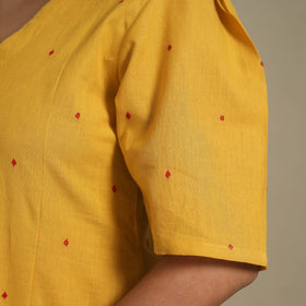 Yellow - button down cotton jacquard dress 05 - handcrafted