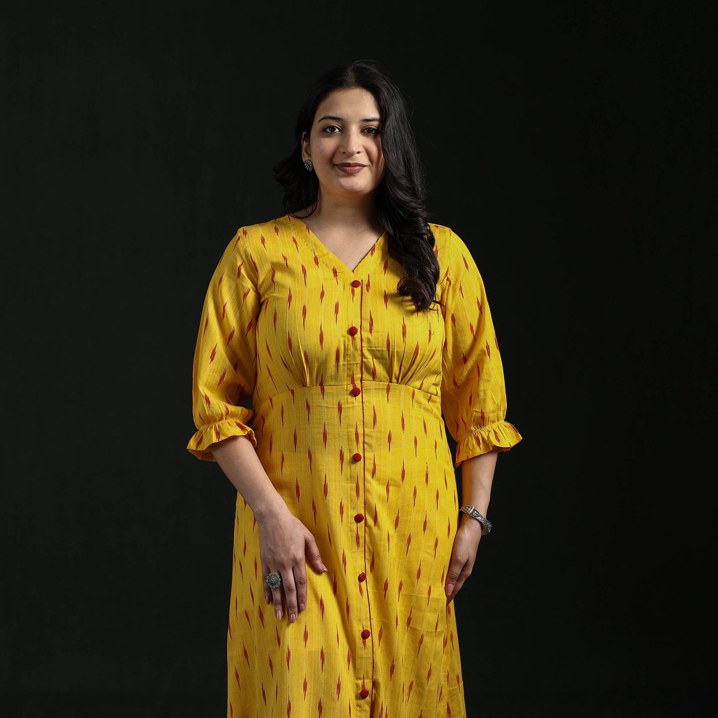 Button down cotton pochampally ikat dress 05 - handcrafted