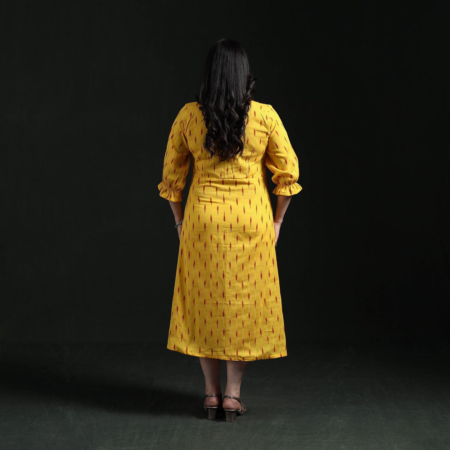 Button down cotton pochampally ikat dress 05 - handcrafted