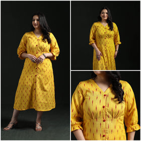 Button down cotton pochampally ikat dress 05 - handcrafted