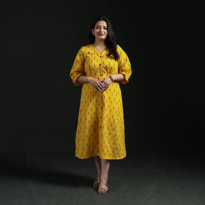 Button down cotton pochampally ikat dress 05 - handcrafted