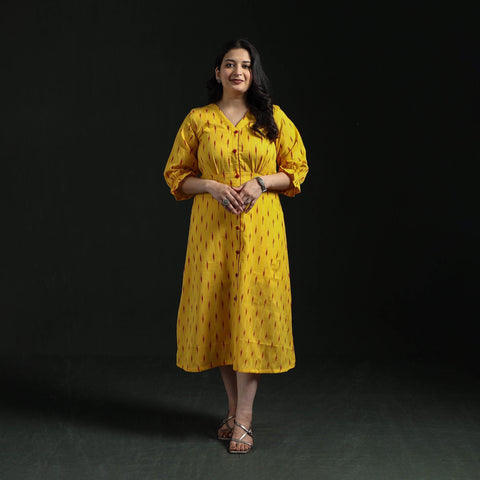 Button down cotton pochampally ikat dress 05 - handcrafted