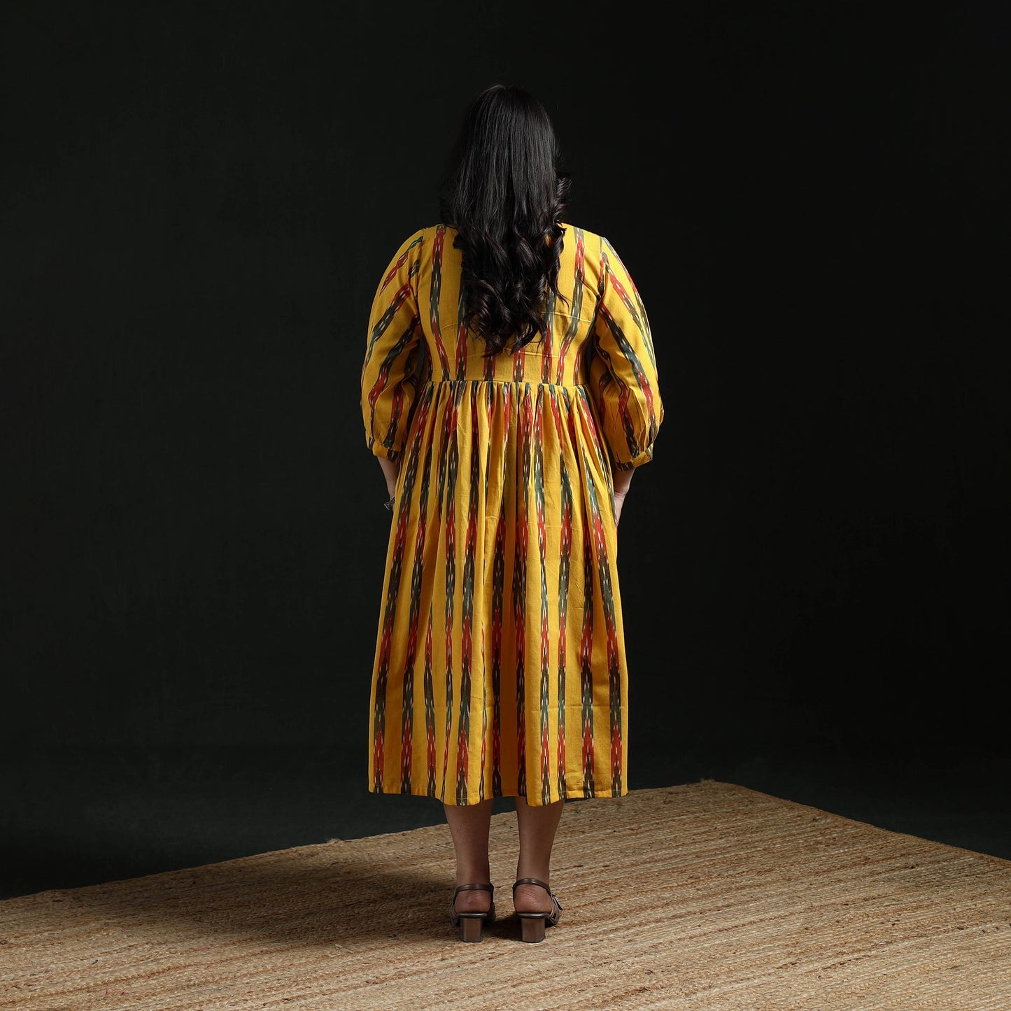 Button down flared cotton pochampally ikat dress 10